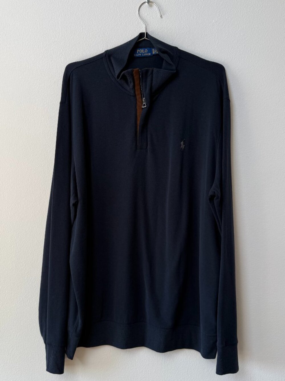 Polo Ralph Lauren Luxury Jersey Quarter Zip Pullover Navy Size XL